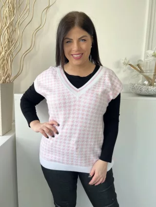   Savida (M) Fehér Rózsaszín Tyúklábas V Kivágású, Vékony Kötött Felső