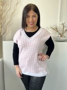 Savida (M) Fehér Rózsaszín Tyúklábas V Kivágású, Vékony Kötött Felső