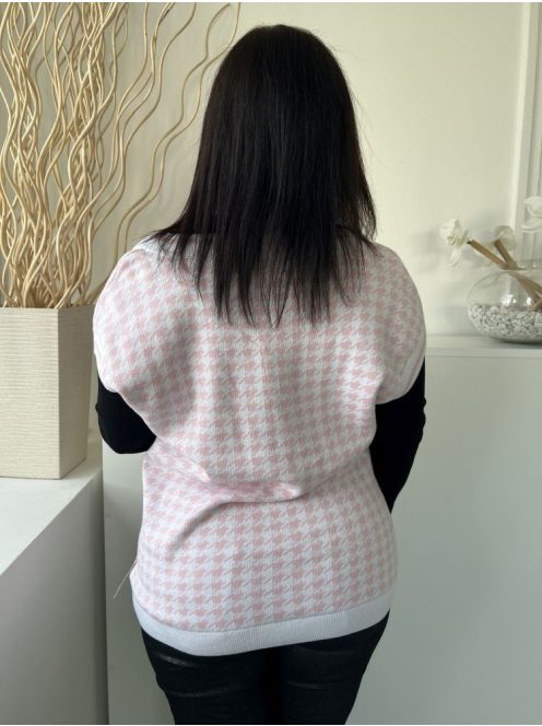 Savida (M) Fehér Rózsaszín Tyúklábas V Kivágású, Vékony Kötött Felső