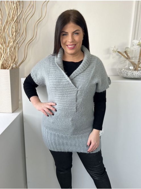 Atmosphere (M) Kékes Szürke Elől Díszlapolású, Ujján Díszgombos 30% Moher Alapanyagú, Hosszított Fazonú Felső