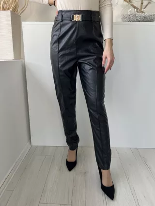   ÚJ Pretty Little Thing (M) Fekete Oldalt Cipzáros, Öves Szűkített Szárú, Műbőr Nadrág