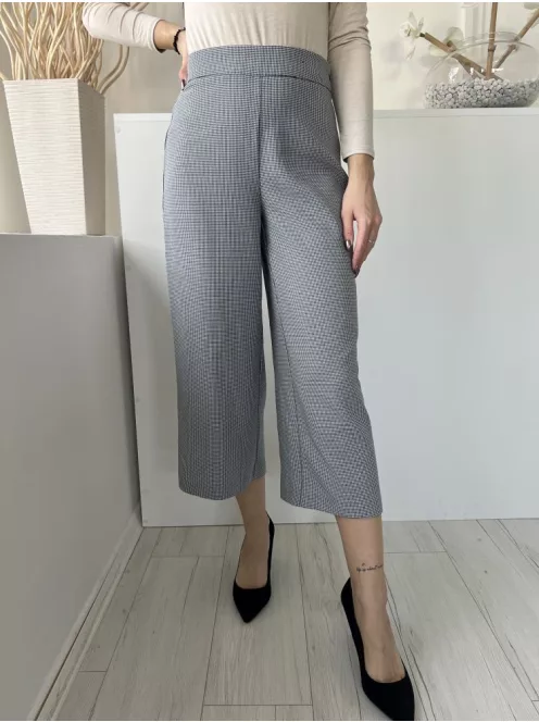 Primark (M) Fehér Fekete Apró Tyúklábmintás Oldalt Cipzáros, Bőszárú Nadrág