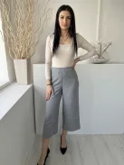 Primark (M) Fehér Fekete Apró Tyúklábmintás Oldalt Cipzáros, Bőszárú Nadrág