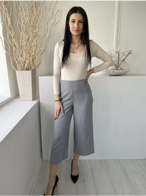 Primark (M) Fehér Fekete Apró Tyúklábmintás Oldalt Cipzáros, Bőszárú Nadrág