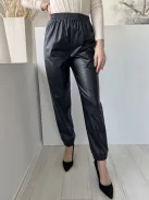 Shein (S) Fekete Gumisderekú, Gumírozott Aljú Műbőr  Nadrág