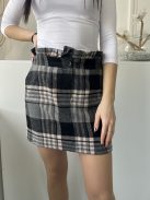 Miss Selfridge (M) Fekete-Szürke-Drapp Kockás, Elől Gombos Zsebes, Paperbag Fazonú, Szövet Szoknya