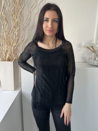   Frank Lyman (M) Fekete Anyagában Csillogós, Elől Rojtos Bélelt, Enyhén Áttetsző Felső