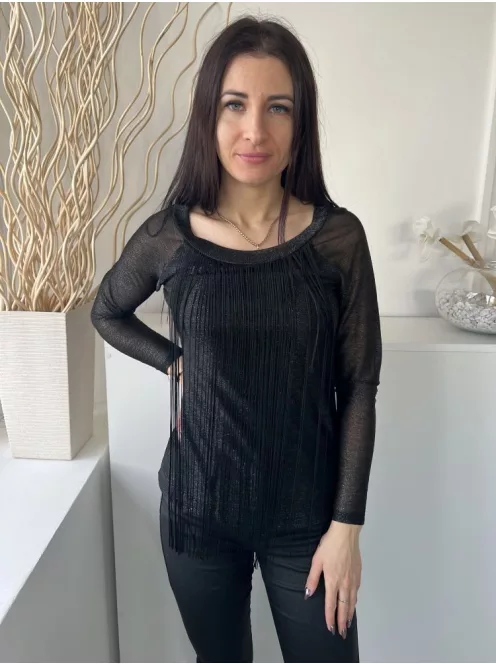 Frank Lyman (M) Fekete Anyagában Csillogós, Elől Rojtos Bélelt, Enyhén Áttetsző Felső