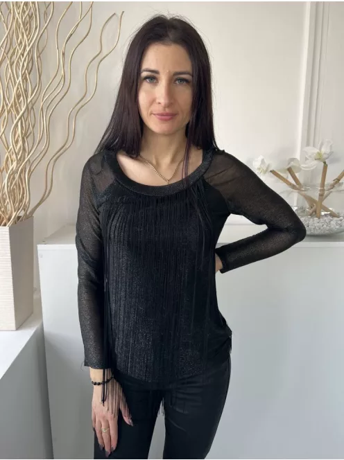 Frank Lyman (M) Fekete Anyagában Csillogós, Elől Rojtos Bélelt, Enyhén Áttetsző Felső