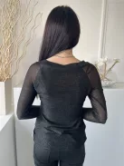 Frank Lyman (M) Fekete Anyagában Csillogós, Elől Rojtos Bélelt, Enyhén Áttetsző Felső