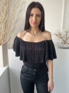 GAS (M) Fekete Felül Csillogós Dupla Anyagú Ejtett Vállú Body