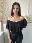 GAS (M) Fekete Felül Csillogós Dupla Anyagú Ejtett Vállú Body