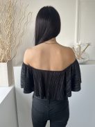 GAS (M) Fekete Felül Csillogós Dupla Anyagú Ejtett Vállú Body