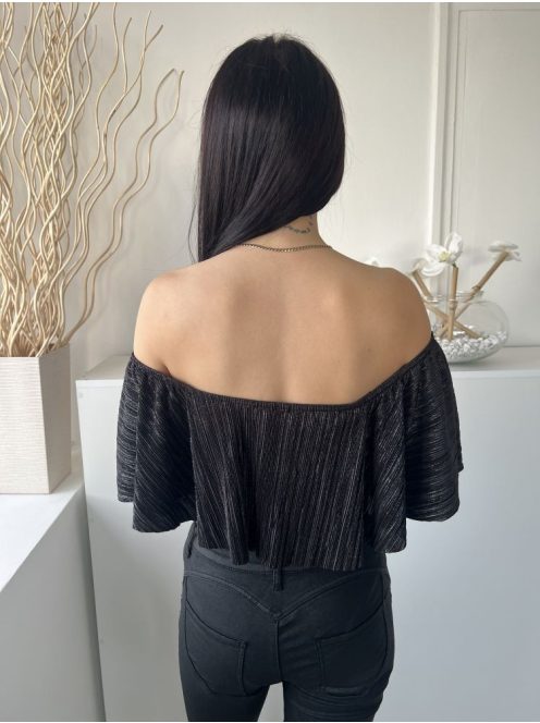 GAS (M) Fekete Felül Csillogós Dupla Anyagú Ejtett Vállú Body