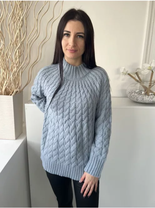 Gallery (S) Vízkék Anyagában Mintás, Magasított Nyakú Kötött Felső