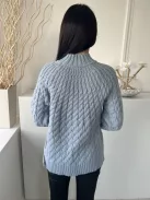 Gallery (S) Vízkék Anyagában Mintás, Magasított Nyakú Kötött Felső