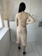 Asos (XS) Homokszínű Anyagában Bordázott, Átlapolt Oldalt Megkötős, Kötött Ruha