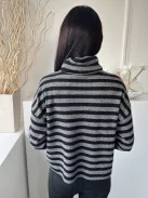 New Look (S) Szürke Fekete Csíkos, Garbós Nyakú Kötött Felső