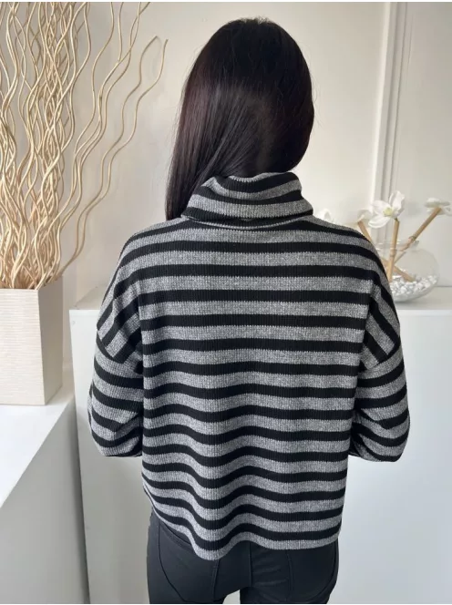 New Look (S) Szürke Fekete Csíkos, Garbós Nyakú Kötött Felső