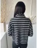   New Look (S) Szürke Fekete Csíkos, Garbós Nyakú Kötött Felső
