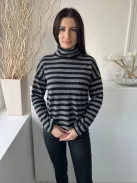 New Look (S) Szürke Fekete Csíkos, Garbós Nyakú Kötött Felső