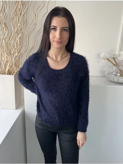 H&M (S) Indigókék Kerek Nyakú, Anyagában Rojtos Vékony Kötött Felső