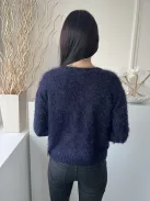 H&M (S) Indigókék Kerek Nyakú, Anyagában Rojtos Vékony Kötött Felső