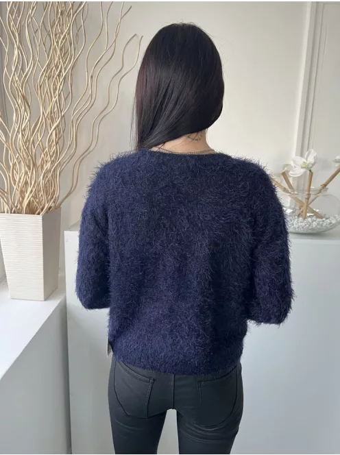 H&M (S) Indigókék Kerek Nyakú, Anyagában Rojtos Vékony Kötött Felső