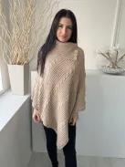  (M) Világosbarna Anyagában Mintás Nyakánál Díszgombos Poncsó