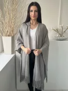 M&S (M) Szürke Anyagában Csillogós Rojtos Szegélyű, Kapocs Nélküli Poncsó