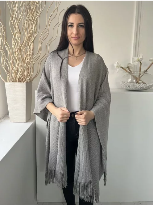 M&S (M) Szürke Anyagában Csillogós Rojtos Szegélyű, Kapocs Nélküli Poncsó