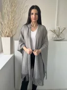 M&S (M) Szürke Anyagában Csillogós Rojtos Szegélyű, Kapocs Nélküli Poncsó