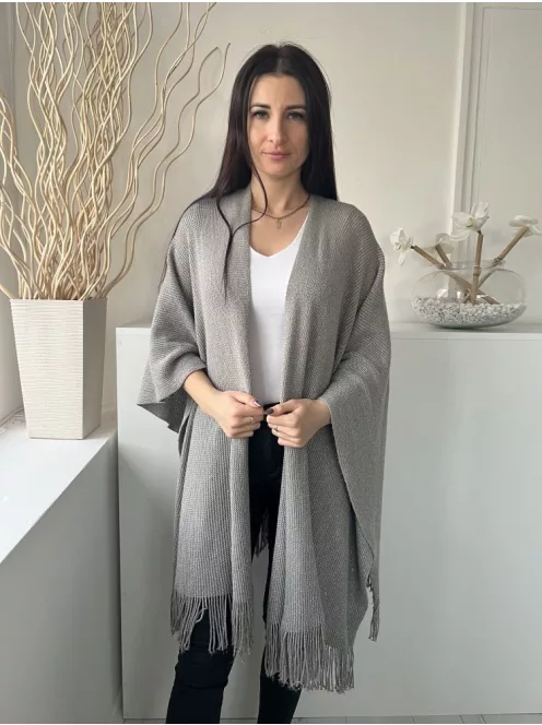 M&S (M) Szürke Anyagában Csillogós Rojtos Szegélyű, Kapocs Nélküli Poncsó