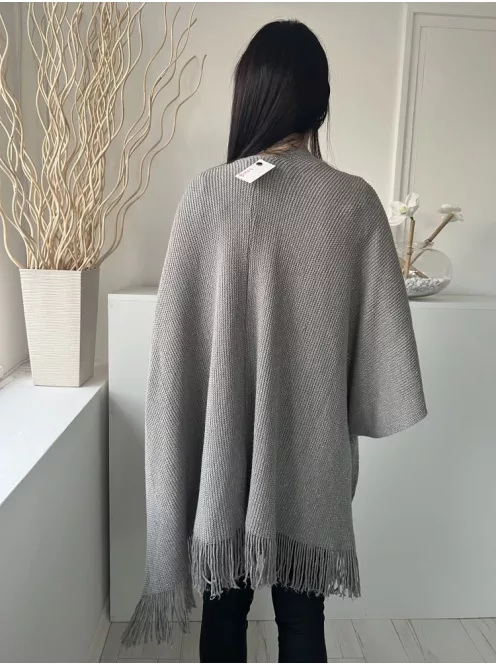 M&S (M) Szürke Anyagában Csillogós Rojtos Szegélyű, Kapocs Nélküli Poncsó