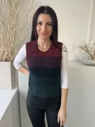 Primark (S) Bordó-Zöld Csíkos, Kerek Nyakú 10% Gyapjú Alapanyagú, Ujjatlan Felső