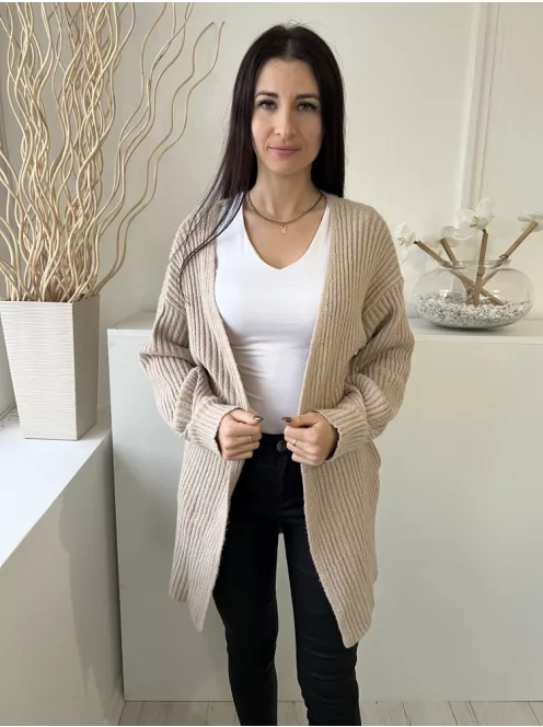 Missguided (S) Világosbarna Anyagában Bordázott, Zsebes Kapocs Nélküli, Kötött Kardigán