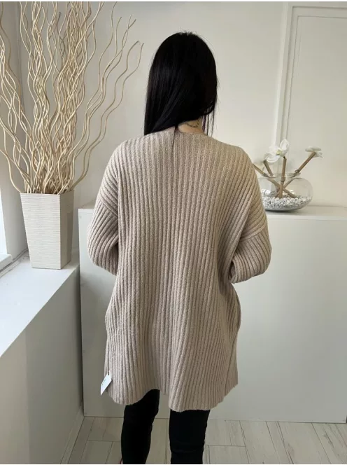 Missguided (S) Világosbarna Anyagában Bordázott, Zsebes Kapocs Nélküli, Kötött Kardigán