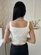 Shein (S) Fehér Anyagában Mitás, Pántos Rövid Derekú, Kötött Felső