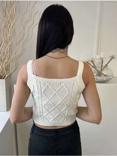 Shein (S) Fehér Anyagában Mitás, Pántos Rövid Derekú, Kötött Felső