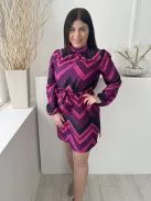 ÚJ New Look (L) Rózsaszín-Fekete Mintás, Hátul Nyakban Gombos Derékban Megkötős, Fényes Anyagú Ruha