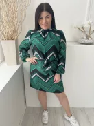 ÚJ New Look (L) Zöld-Fekete Mintás, Hátul Nyakban Gombos Derékban Megkötős, Fényes Anyagú Ruha
