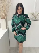 ÚJ New Look (L) Zöld-Fekete Mintás, Hátul Nyakban Gombos Derékban Megkötős, Fényes Anyagú Ruha