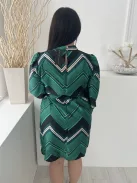 ÚJ New Look (L) Zöld-Fekete Mintás, Hátul Nyakban Gombos Derékban Megkötős, Fényes Anyagú Ruha