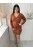 Missguided (L) Barna Elől Díszgombos, Anyagában Bordázott V Kivágású, 48% Pamut Alapanyagú Ruha
