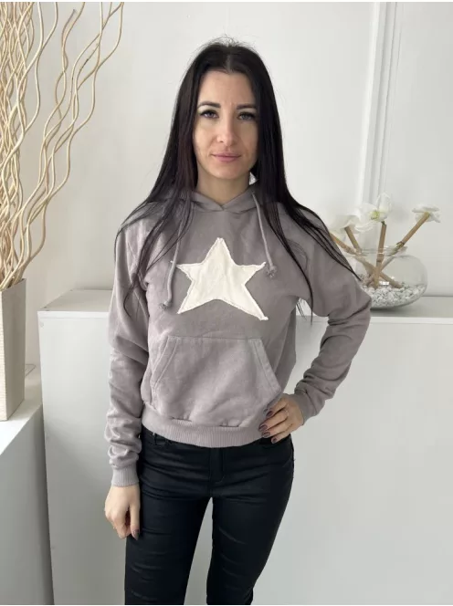 ÚJ Pull&Bear (S) Szürke Elől Fehér Csillag Mintás, Kapucnis Kenguruzsebes, 82% Pamut Alapanyagú Felső