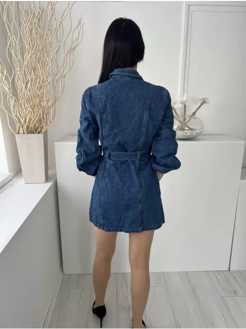 George (M) Kék Elől Végig Gombos, Derékban Megkötős Galléros, Gumis Ujjvégű, Zsebes Ruha