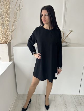   H&M (S) Fekete Hátul Nyakban Gombos Ujjvégén Díszgyöngyös, Bélelt Ruha