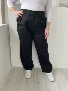 Bershka (L) Fekete Elől Gombos, Zsebes Övtartós, Bőszárú Nadrág