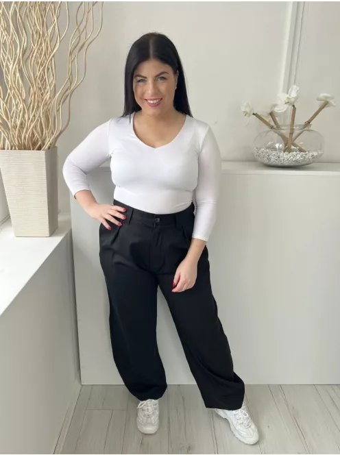 Bershka (L) Fekete Elől Gombos, Zsebes Övtartós, Bőszárú Nadrág