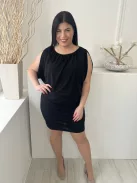 Dorothy Perkins (L) Fekete Hátul Nyakban Gombos Felül Dupla Anyagú, Rugalmas Ruha